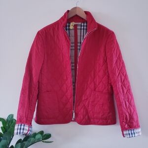 Burberry London Red Diamond Quilted Jacket / Classic Nova Check Lining - Red M